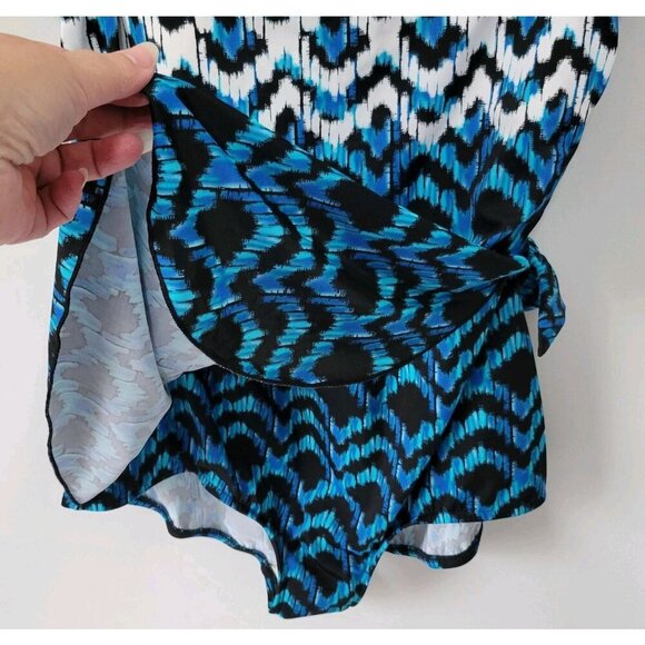 Rose Marie Reid One Piece Swimsuit 18W Women's Blue Detachable Straps Faux Skirt - Picture 2 of 5